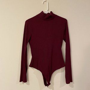 Lulu's Wilde Burgundy Ribbed Long Sleeve Mock Neck Bodysuit - NEVER WORN